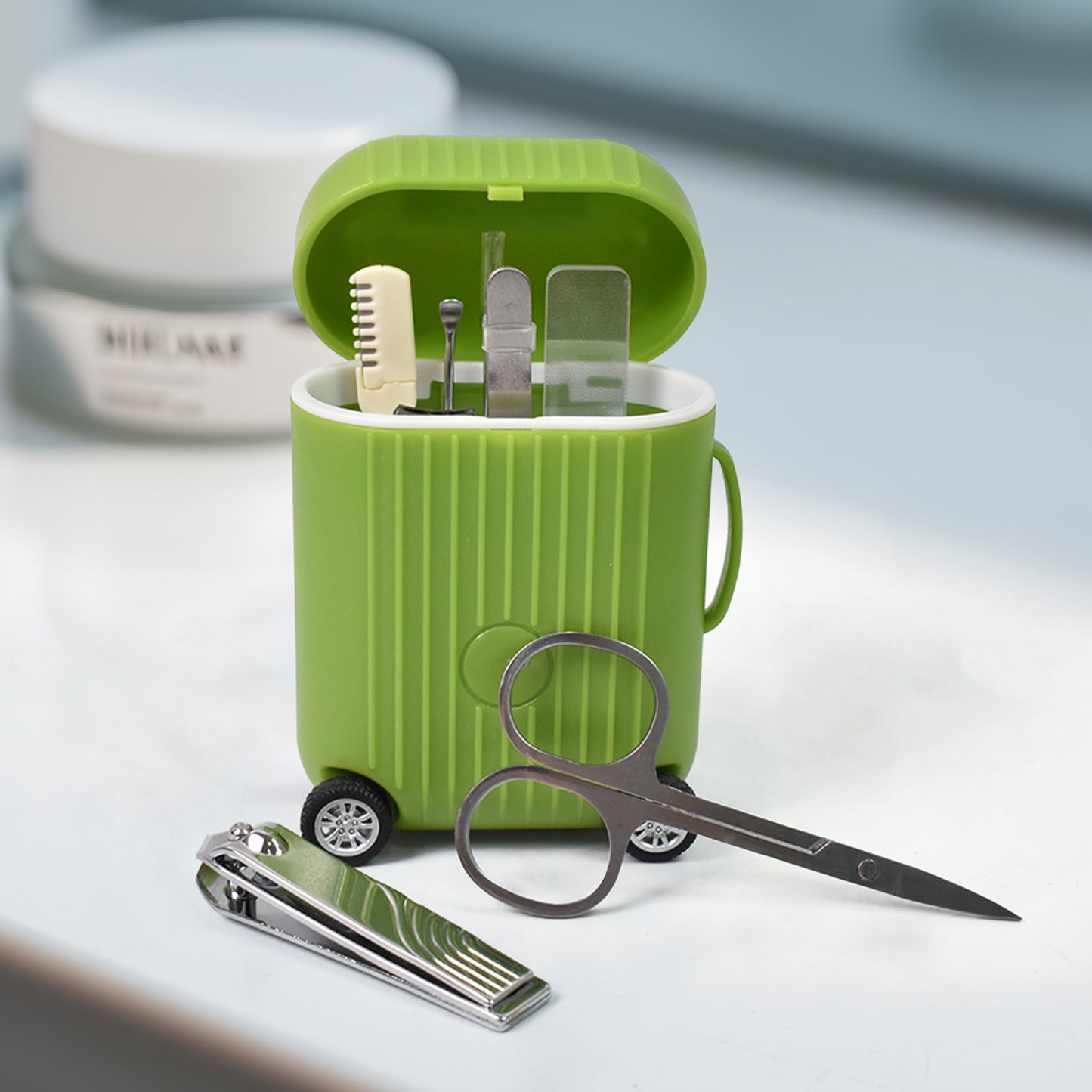 Manicure Kit Pedicure Tools For Feet Nail Clipper (8 Pcs Set With Mini 4 Wheel Suitcase Trolley) - Springkart 