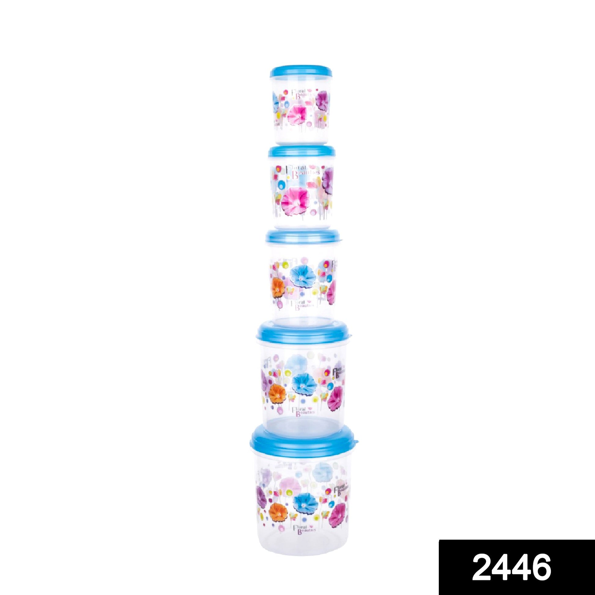 2446 Plastic Transparent Container Air Tight Dabba Set (3000ml 2000ml 1000ml 750ml 500ml) - Springkart 