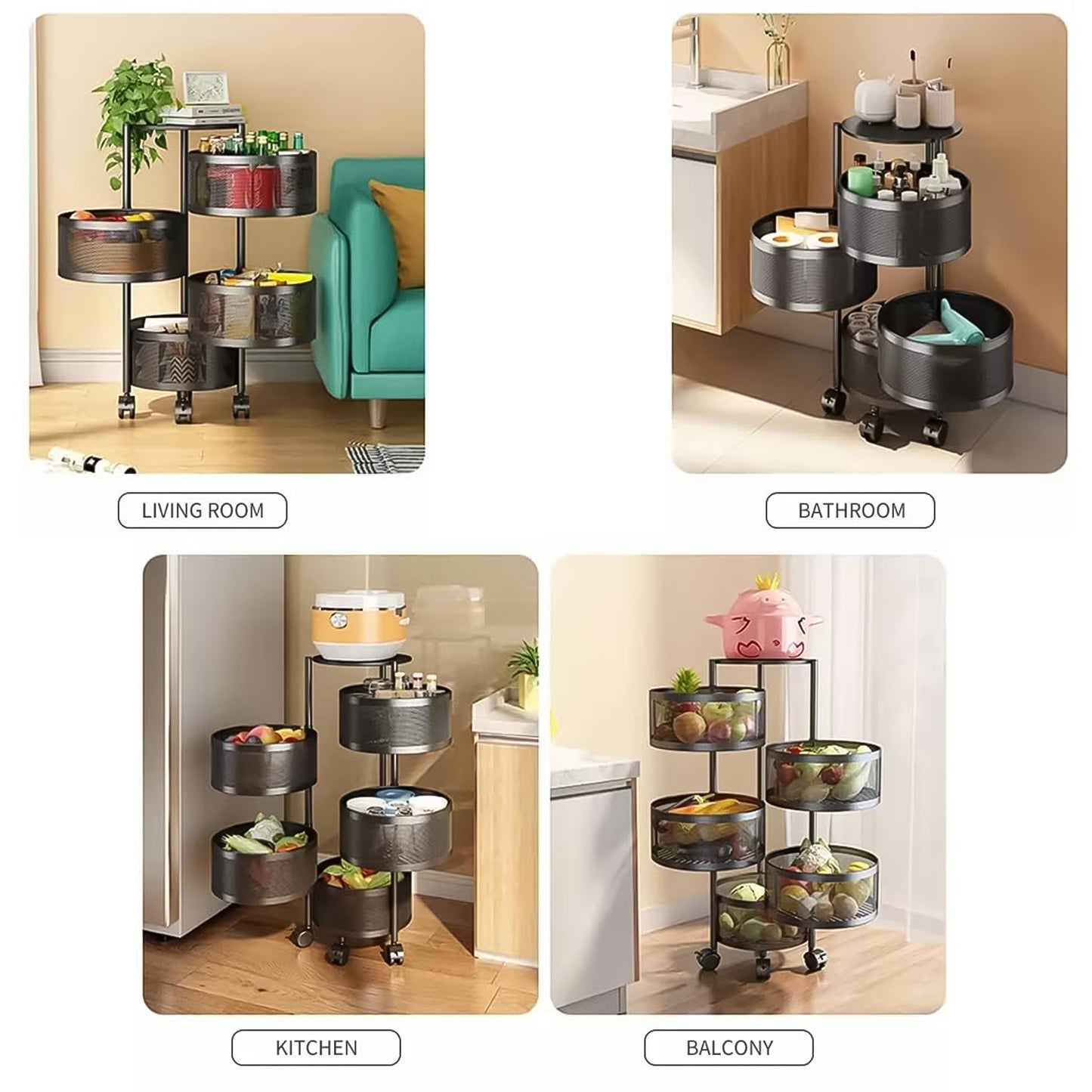 Metal Round High Quality Kitchen Trolley With Wheels (3 Layer 1 Pc) - Springkart 