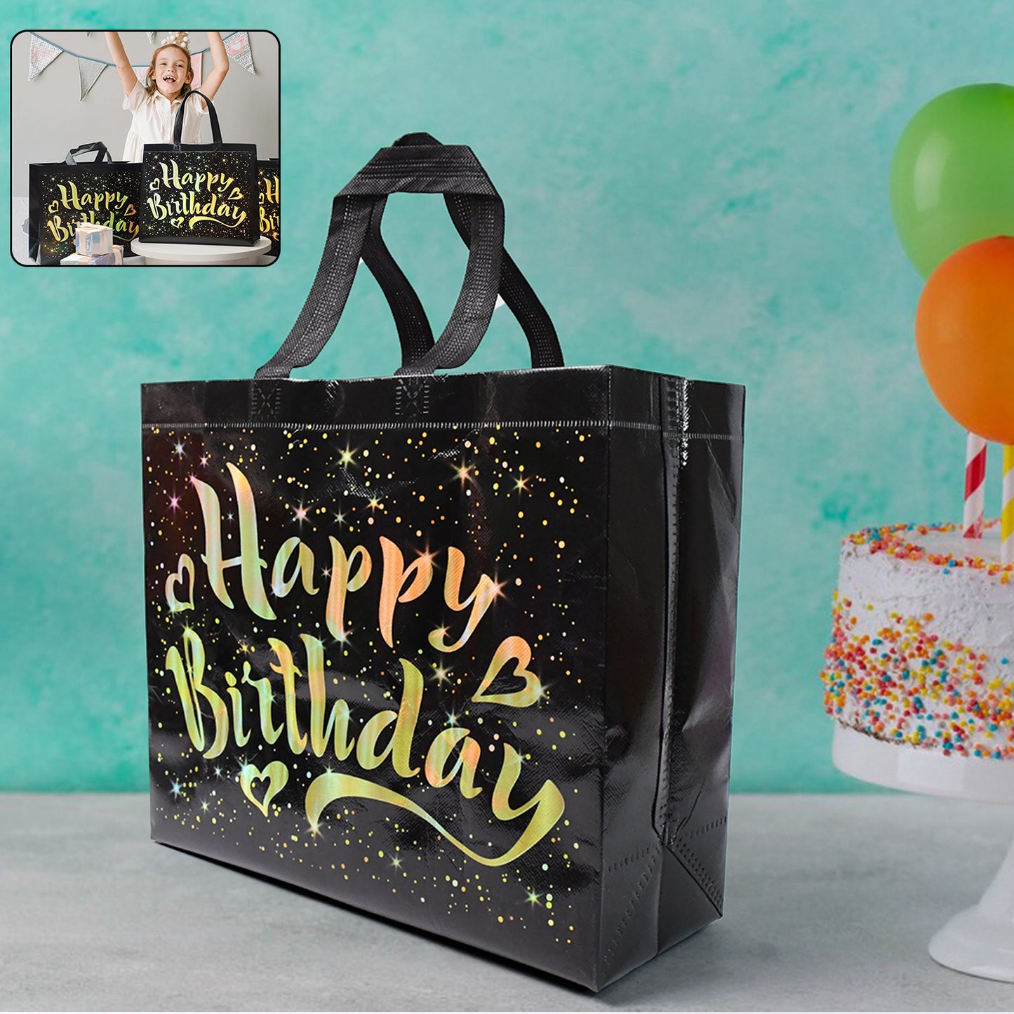 Birthday Gift Bag With Gold Shiny Stars Reusable Party Gift Bags (1 Pc) - Springkart 