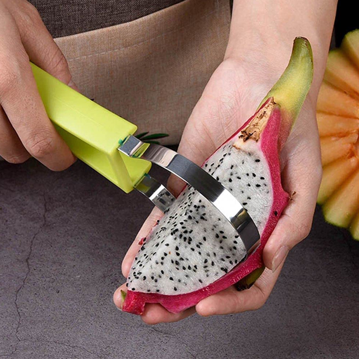 2606 4 In 1 Stainless Steel Melon Baller Seed Remover Sorbet Dessert Ball Spoon Fruit Digging Spoon Double Sided Fruit Scooper Watermelon Baller Scoop - Springkart 
