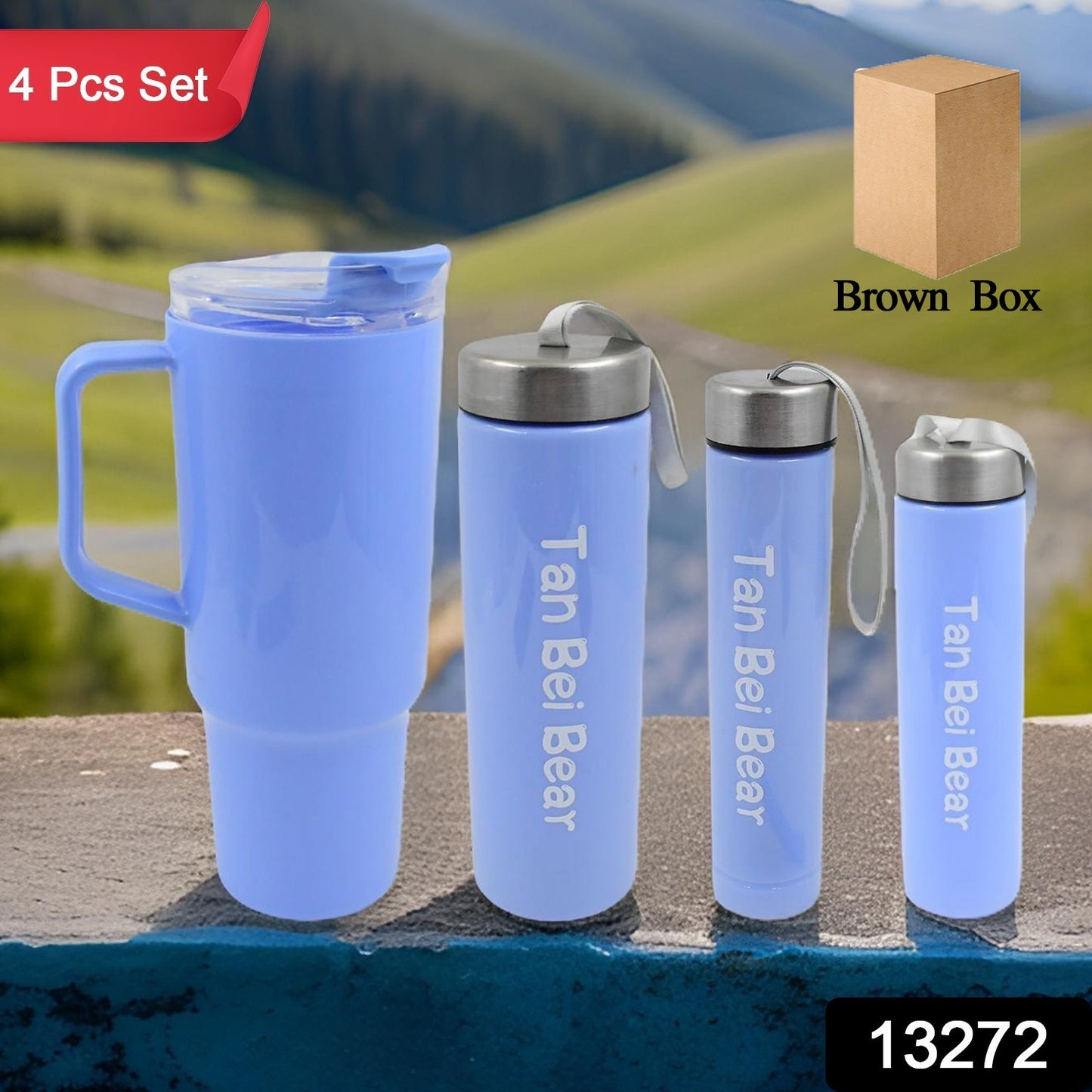 Plastic Water Bottle 3 Different Size Bottle 1 Pc Tumbler With Straw (4 Pc Set) - Springkart 