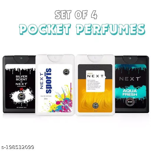 Next Care  Aqua Fresh, Silver Scent, Sports and WHY Pocket Perfume - 20ML each | Pocket Perfume for Men and Women | Unisex Perfumes | Travel Perfume | Pocket Friendly