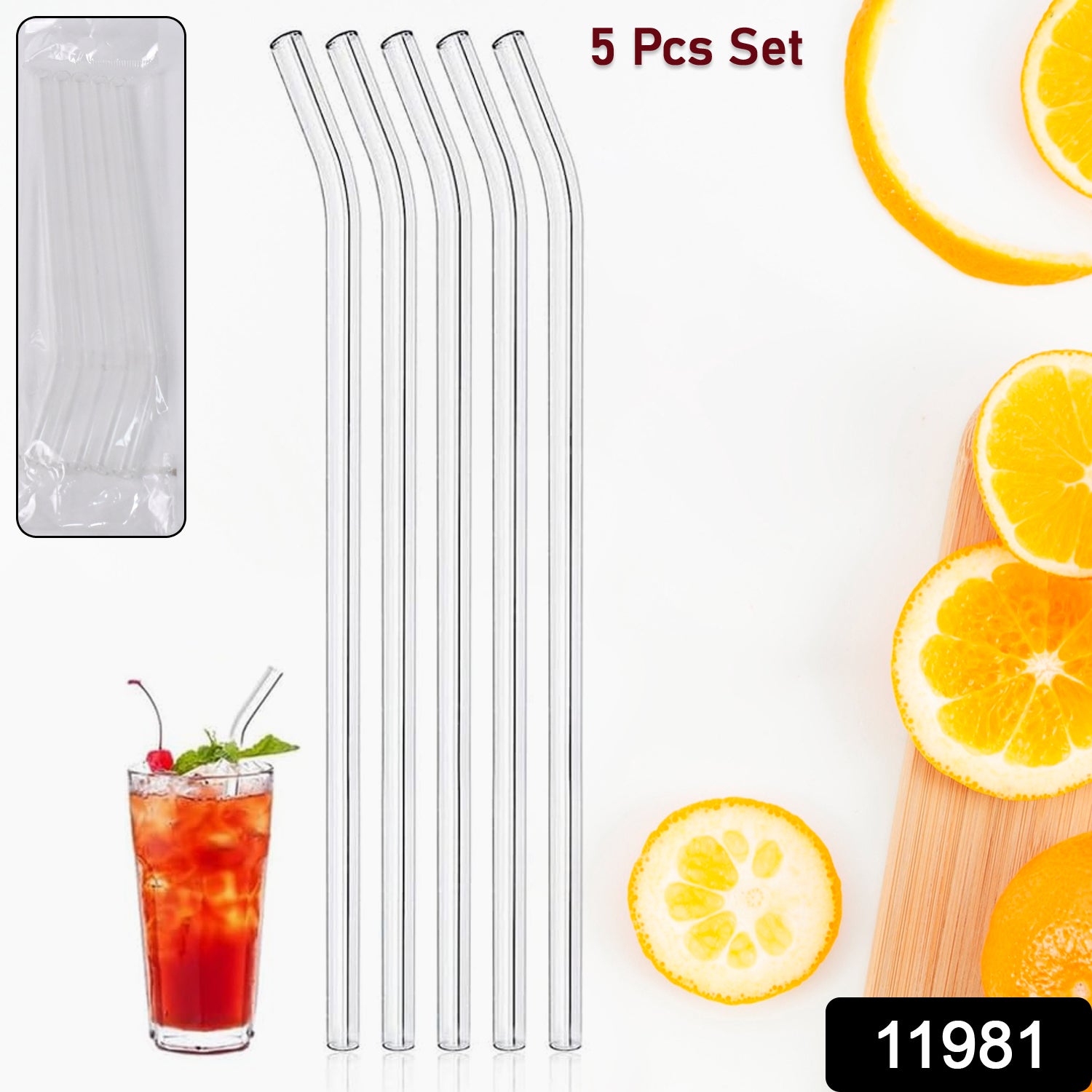 Plastic Reusable Glass Straws Clear Glass Drinking Straw 5pc - Springkart 
