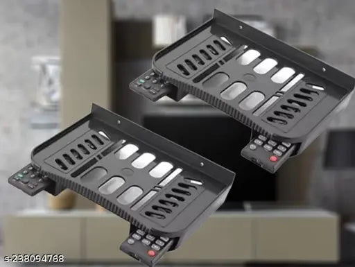 HIMMEL Plastic Set Top Box Stand Wall Mount with Double Remote Holder for Speakers, Wi-Fi Router, VR Sensors, TV Cable Box and Playstation TV(Pack of 2, Black)