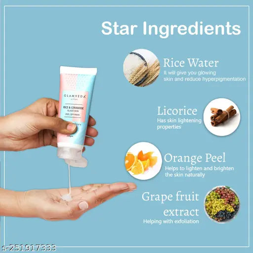 Glamveda Rice & Ceramide Korean Glass Skin Combo ( Face wash + Peel Off Mask ) | Skin Brightening & Anti Dullness