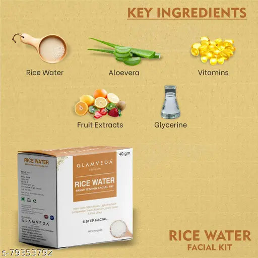 Rice Water Brightening Facial Kit|All Skin Types |  6 Steps Facial  Kit | For Skin Brightening|Dark spots  |Pigmentation Removal | Evens Skin Tone | Paraben Free| Pack Of 2 80gm