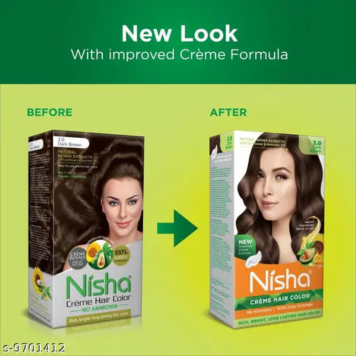 Nisha Cream Hair Color Rich Bright Long Lasting Hair Colouring For Ultra Soft Deep Shine 100% Natural Herbs 120gm (Dark Brown,Pack of 1)