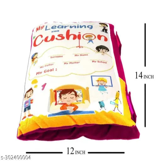 Soft Velvet Pillow Book with English and Hindi Alphabets, Numbers, Animals Names Learning (Pink)