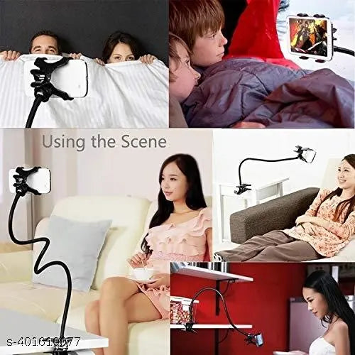 Flexi Phone Tabletop Holder, Flexible Telescopic Long Arm Mount with 360 Degree Rotatable Clamp Compatible with All Smartphones Upto 6.8 Inches (Black)