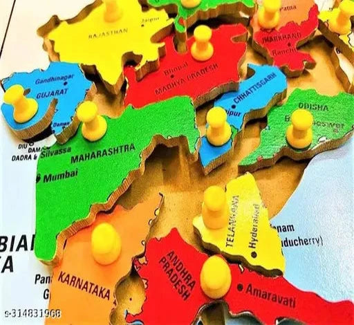 Educational learning wooden india map puzzle board for kids/girls/boys