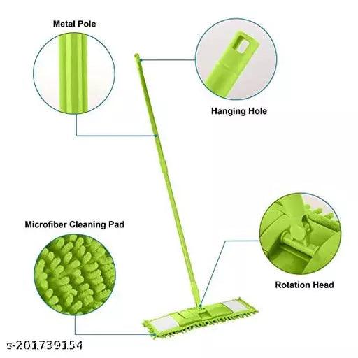 Wet and Dry Cleaning Flat Microfiber Floor Cleaning Mop with Telescopic Long Handle Dry Mop, Standard (Multicolour) - Springkart 