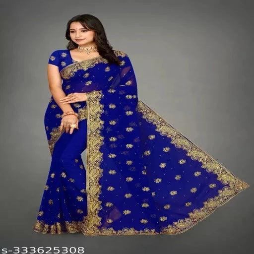 Heavy Embroidery Work With Full Diamond(stone) Handwork Beautifull Saree - Springkart 