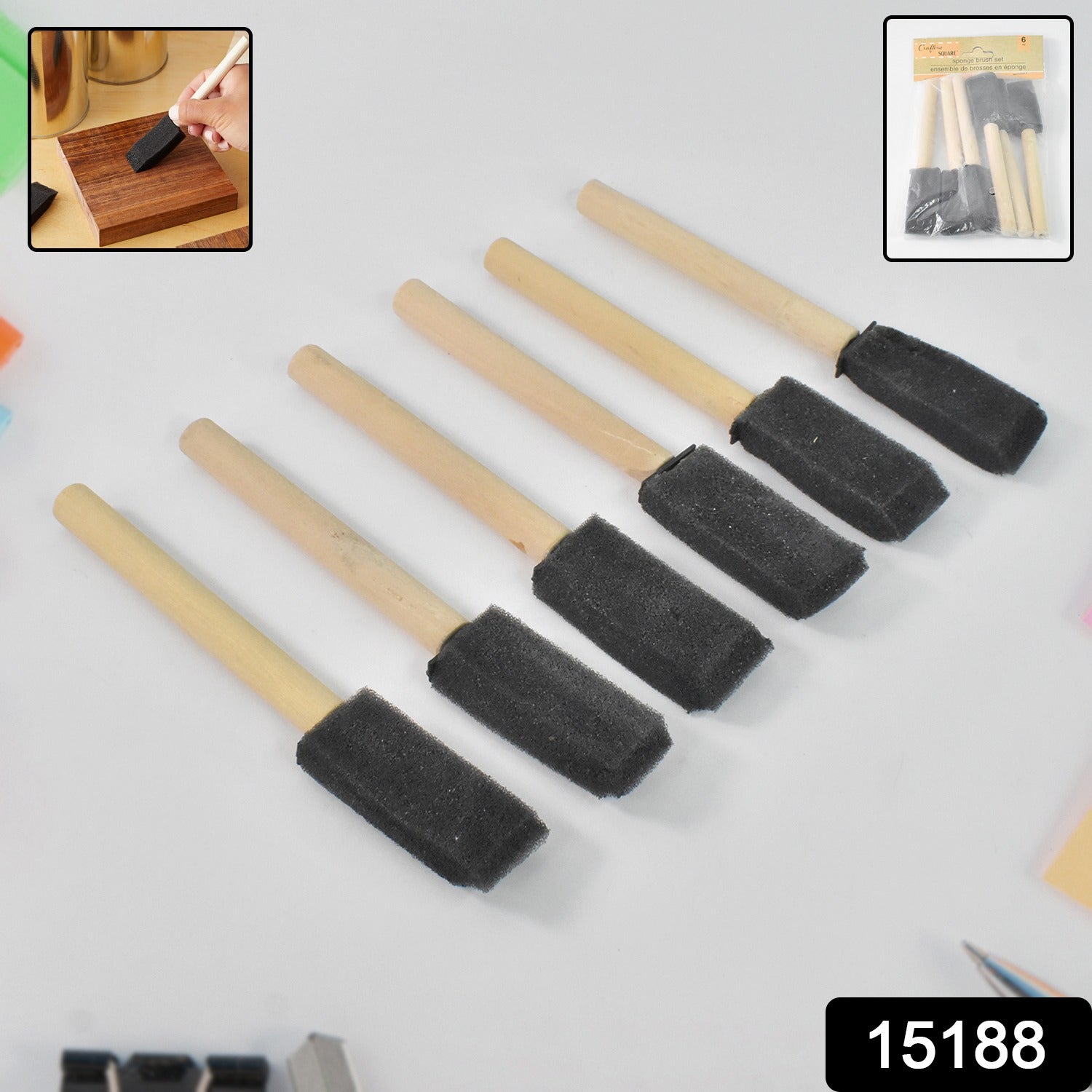 Multipurpose Sponge Brushes For Painting With Wooden Handles (6 Pcs Set) - Springkart 