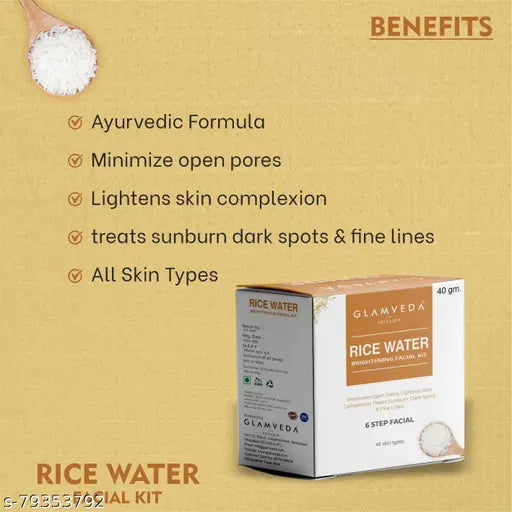 Rice Water Brightening Facial Kit|All Skin Types |  6 Steps Facial  Kit | For Skin Brightening|Dark spots  |Pigmentation Removal | Evens Skin Tone | Paraben Free| Pack Of 2 80gm