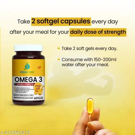 Fish Oil Omega-3 Double Strength for Heart, Brain & Muscle function & multivitamin for Energy, Stamina, & Immunity COMBO PACK