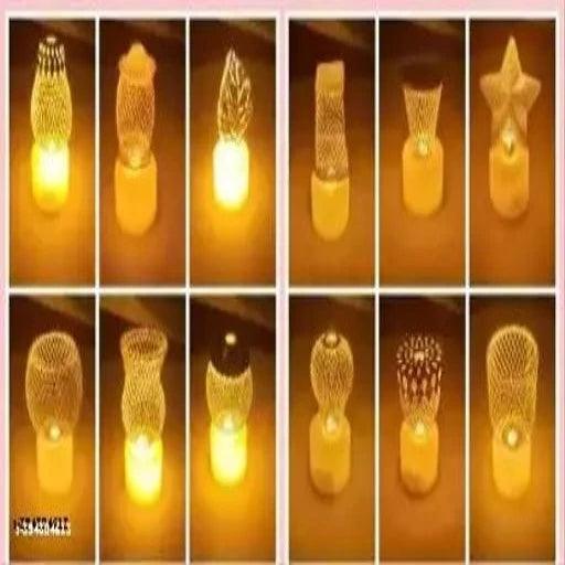 12 Different Design Candel , Diya Mini LED Candles | LED Tealight Candle Candle (Gold, Pack of 12) - Springkart 