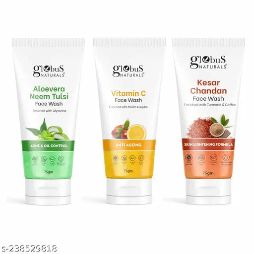 Naturals Face Wash Combo For All Skin Types, Set Of 3, Aloe Vera Neem Tulsi Face Wash, Vitamin C (75 gm Each) - Springkart 