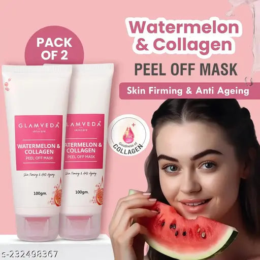 Glamveda Watermelon & Collagen Peel-Off Mask for Women (Pack Of 2) – Firming| Anti-Aging | Reduces Signs of Aging & Boosts Radiant Glow | Paraben & SLS-Free | Suitable for All Skin Types
