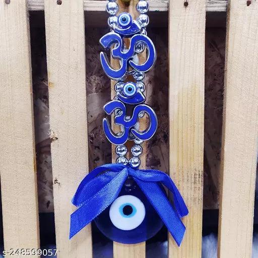 Evil Eye Wall Hanging Crystal Vastu Nazar Suraksha Blue Evil Eye Two Om Silver Beads - Springkart 