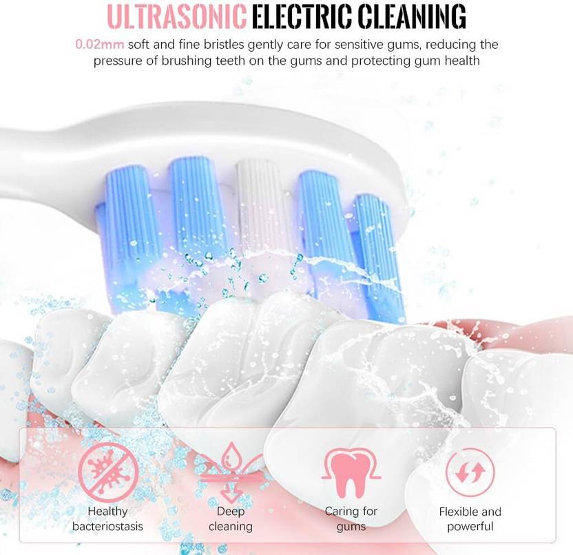 TREYONA USB Rechargeable Ultrasonic with 3 Brush hand Adults -Kids Electric Toothbrush Electric Toothbrush (Multicolor)