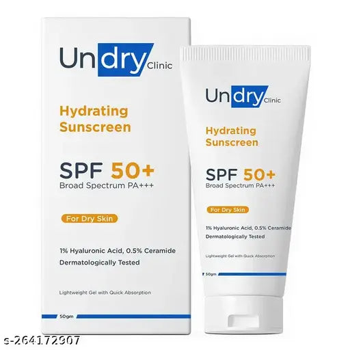 Undry Hydrating Sunscreen for Dry Skin (50gm) Lightweight, Photostable Sunscreen SPF 50 Broad Spectrum Sun Screen Protector SPF 50 Sunscreen for Women & Sunscreen for Men; Sun Cream with HA & Ceramide