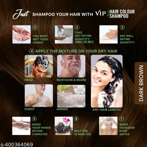 VIP Dark Brown Hair Colour Shampoo | Ammonia-Free, Lustrous Gloss | Radiant At-Home Hair Colour | 180ml