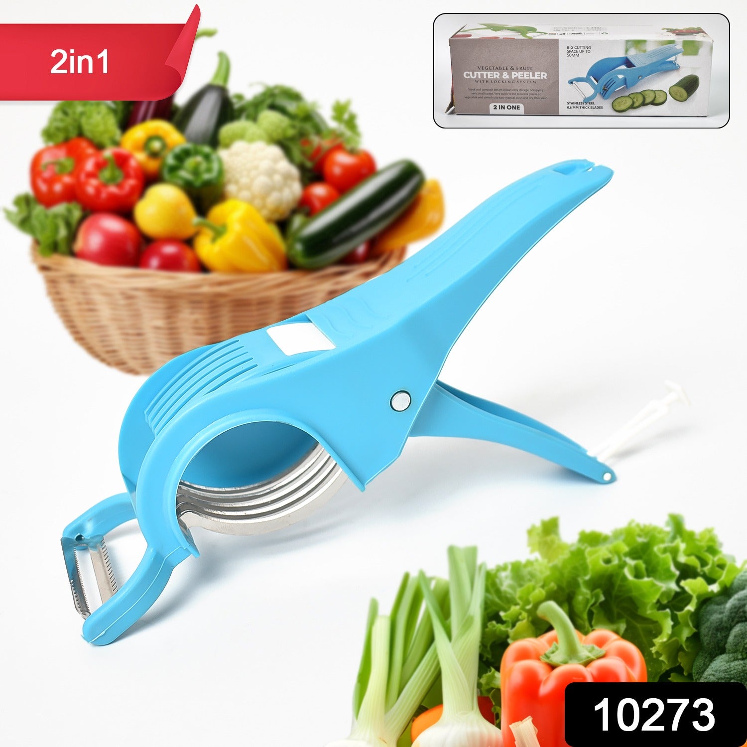 2 In 1 Vegetable Fruit Multi Cutter 5 Blade Vegetable Cutter With Peeler (1 Pc Multicolor) - Springkart 