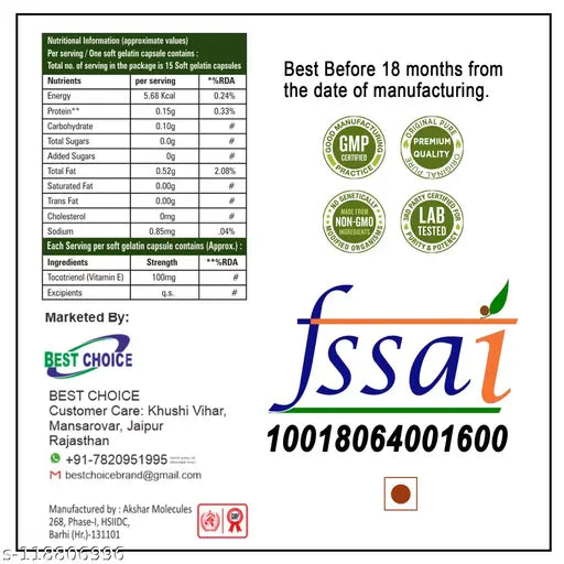 Vitamin E Capsules for Face and Hair, Antioxidant Support and Immunity Booster, Controls Wrinkling, Skin Dehydration, 50 Capsules - Springkart 