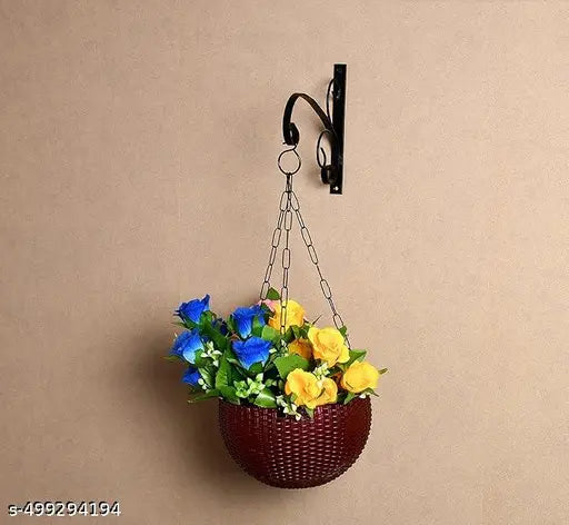 GREEN POT SHOP - Euro Hanging Planters - 10 Pcs (BROWN) | Decorative Hanging Pots for House Plants | Hanging Pots for Home & Balcony Garden | Hooked Hanging Pots for Home Garden