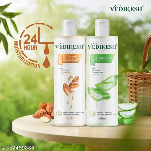 Vedikesh Aloevera Body Lotion and Almond Honey body lotion Combo - 2x200 ml