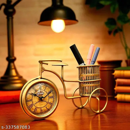 Metal Showpiece Flower Pot Stand With Table Clock