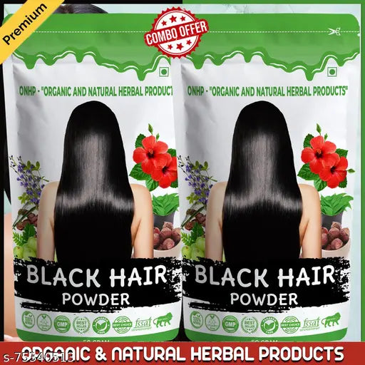 Pure Black Hair Powder Women Men Hair Growth(Wash, Silky, Smooth, Stronger, Cleanser, Deep Cleansing, Soft) Long lasting Dye- 50GM(Pack of 2)