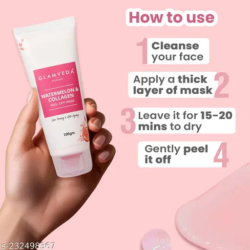 Glamveda Watermelon & Collagen Peel-Off Mask for Women (Pack Of 2) – Firming| Anti-Aging | Reduces Signs of Aging & Boosts Radiant Glow | Paraben & SLS-Free | Suitable for All Skin Types