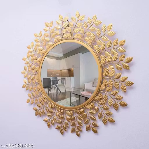 Handcrafted Golden Leaf Design Round Mirror - Perfect for Entryway or Hallway