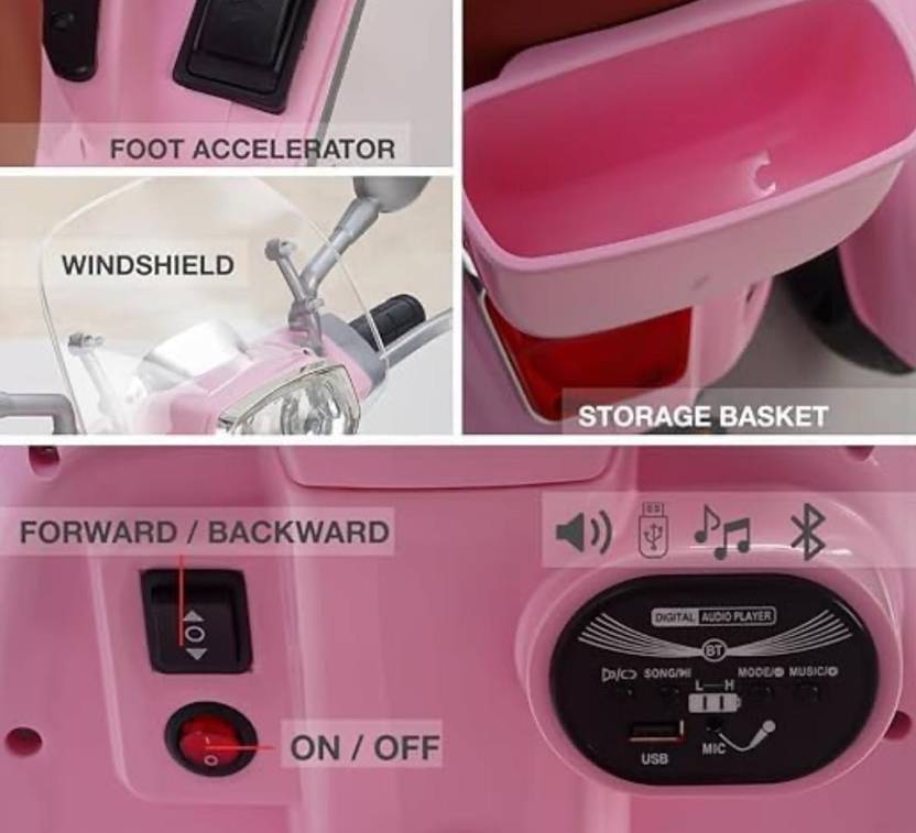 Kidscruser Vespa Scooter For Kids | Without Remote | Electric Bike PINK Scooter Battery Operated Ride On  (Pink)