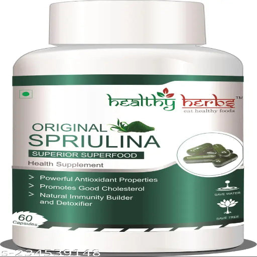 Healthy herbs Spriulina Capsule 100% Orgainc with 64% protein (Superfood) - For Men & Women - Springkart 