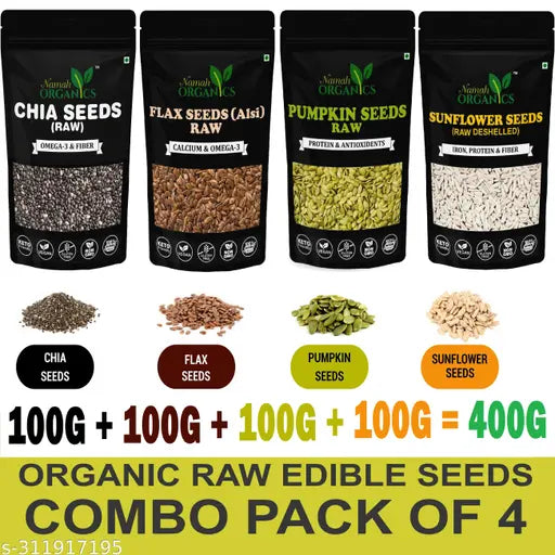 Raw chia seeds, flax Seeds, pumpkin seeds, sunflower seeds(100GM EACH) combo for Weight Loss(total-400gm) - Springkart 