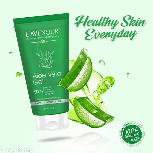 L'avenour Aloe Vera Gel for Face, Body & Hair with Pure Aloe Vera, Vitamin C, Vitamin E, Allantoin & Neem Extract 150ml (Pack of 3)