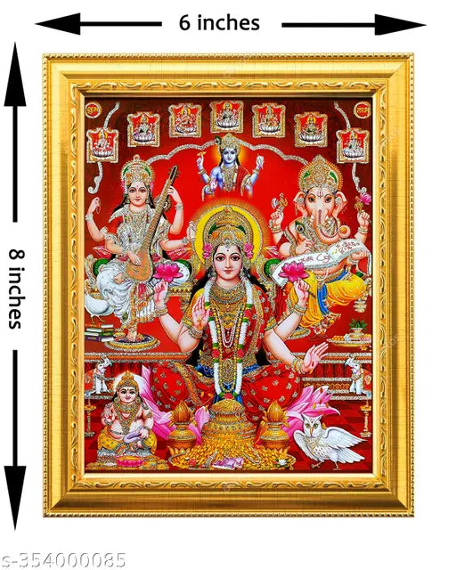 Lakshmi mata /Mahalaxmi/Ganesha ji Saraswati mata/kuber photo frames golden Photo (6 inchesx8 inches)