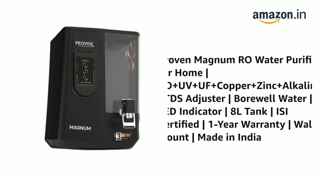 Proven Magnum RO Water Purifier for Home | RO+UV+UF+Copper+Zinc+Alkaline | TDS Adjuster | Borewell Water | LED Indicator | 8L Tank | ISI Certified | 1-Year Warranty | Wall Mount | Made in India