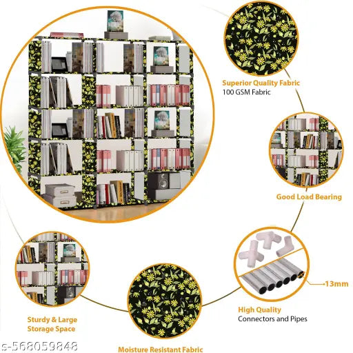 Xcentex - 18 Shelf Book shelf Almirah - Foldable, Collapsible & Portable bookshelf, Showcase bookstand Rack, open wardrobe