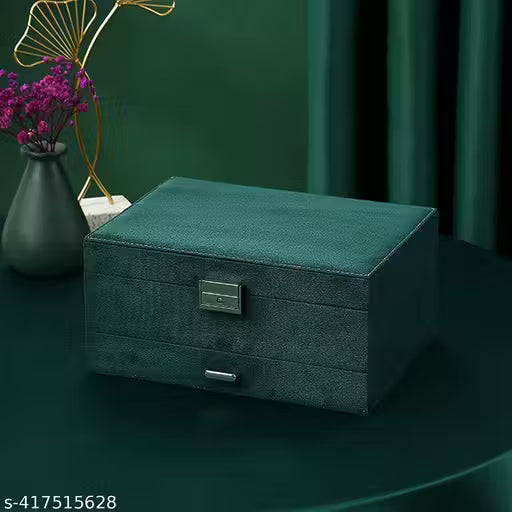 Green Jewelry Box Organizer, 3 Layers Jewelry Organizer With Lock Jewelry Holder For Girls