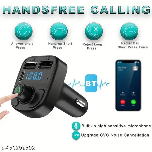 Wireless Bluetooth FM Transmitter in-Car FM Adapter Car Kit with Hands Free Call and USB Car Charger (X8)