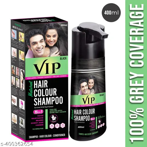 Unisex Hair Colour Shampoo for Men and Women Grey Hair Coverage Long Lasting Color Natural Black, 400 ml