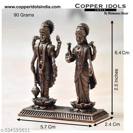 2.5 inches, 99.9% Copper Handmade Standing Vishnu Lakshmi Idol,90 Grams,Pack of 1 Piece