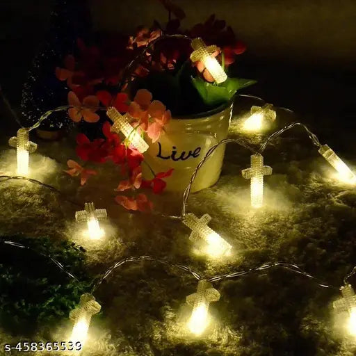 Holy Cross String Lights 20 LED 4 Meter Long for Christmas Decoration (2 Pin Plug, Steady Lights, Warm white) - Springkart 