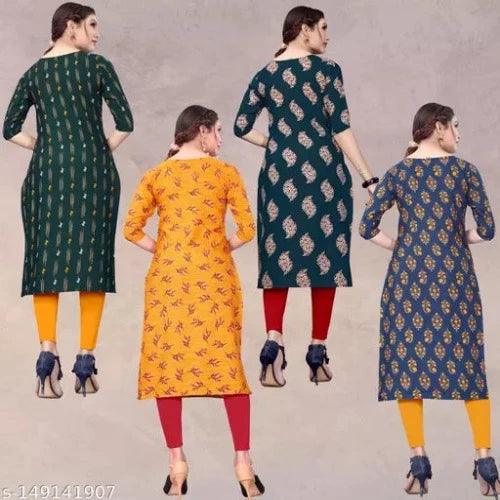 Women's Aline Straight Crepe Regular Fit Kurti (Pack Of 4 Pcs) - Springkart 