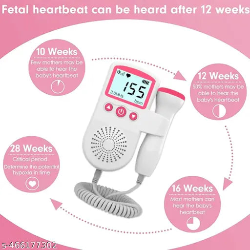 Portable Mini Fetal Doppler Baby Heart Monitor Ultra Sound Device for Pregnancy with Inbuild Speaker, Large Display Size, 250ml Ultra Sound Gel & Pill Organizer (Battery Operated)