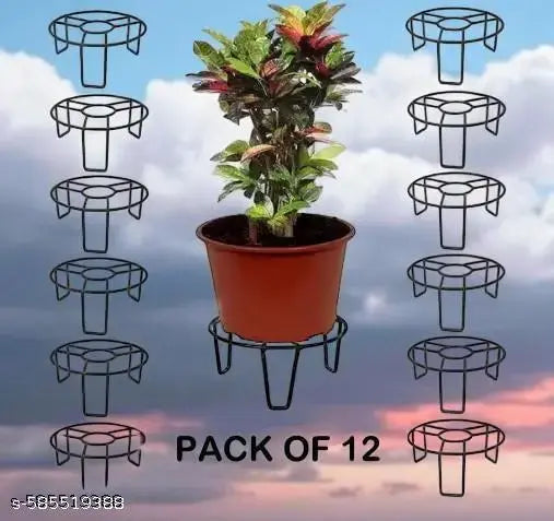 Flower Pot Stand | Planter Stand |  Gamla Stand | Outdoor Plant Stand Metal Plant Stand / Pot Stand | Plant Stands for Balcony | Metal Stand for Plants Flower Pot Rack Pot Stand for Balcony | Iron Plant Stand (Pack of 12 pcs), Height - 10cm & Length - 20c